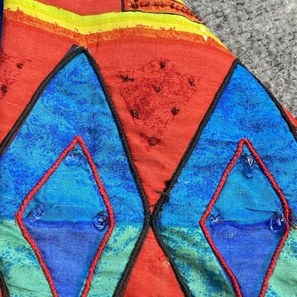 VTG Chico’s Jacket Womens 2 US L 12 Chinook Southwestern Aztec Beaded‎ Silk - Picture 12 of 16